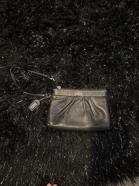 Coach F43431 Black Pleated Leather Wristlet Mini Pouch